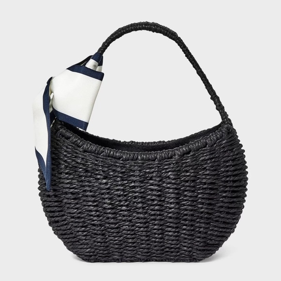 Elegant Black Woven Bag with Bow Accent - Picture 4 of 4